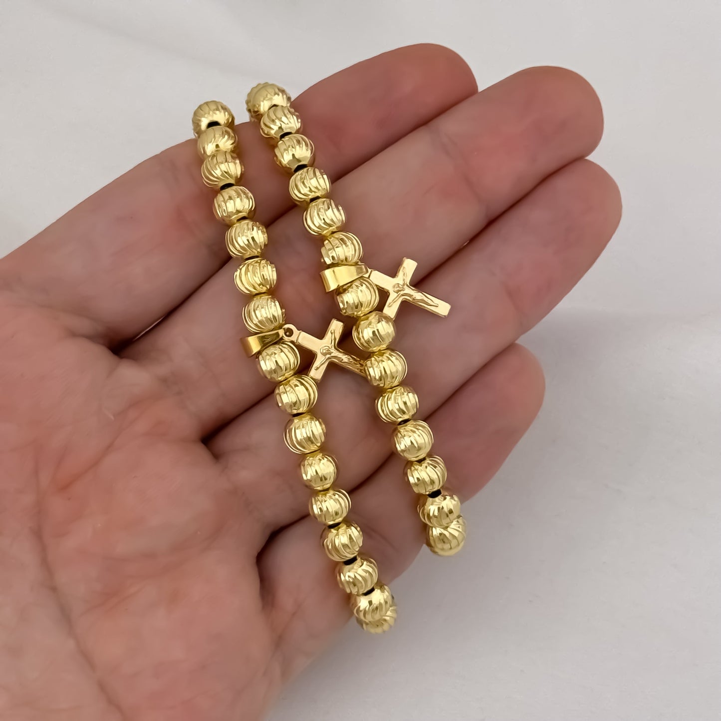 Promocion de 2 Pulseras para Parejas Cruz Madero Protección en Balin Nuevo italiano Nuevo Labrado en Oro Laminado 18k con Garantía de por vida