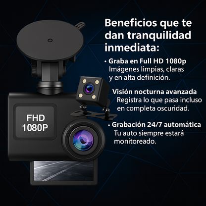 Cámara de Seguridad Vehicular 1080p – Triple Protección en Cada Trayecto