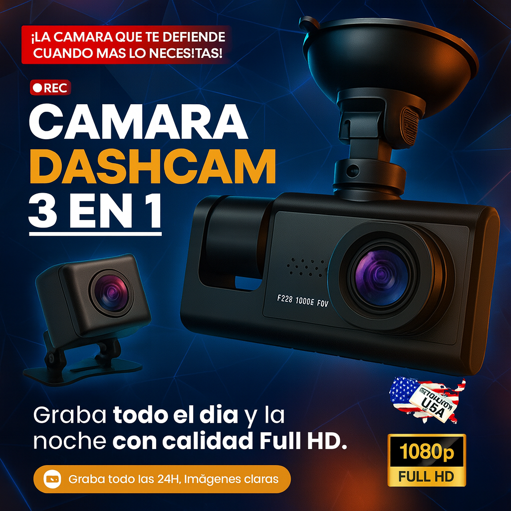 Cámara de Seguridad Vehicular 1080p – Triple Protección en Cada Trayecto