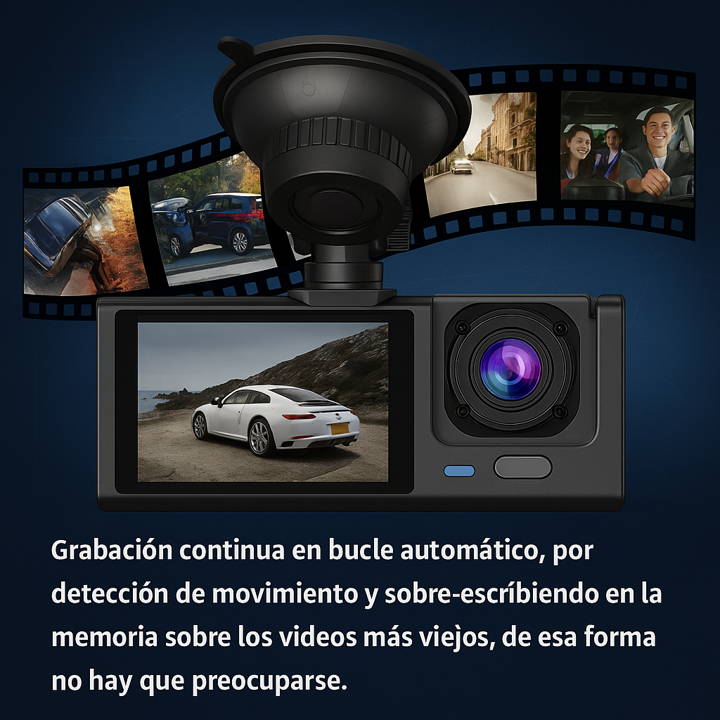 Cámara de Seguridad Vehicular 1080p – Triple Protección en Cada Trayecto