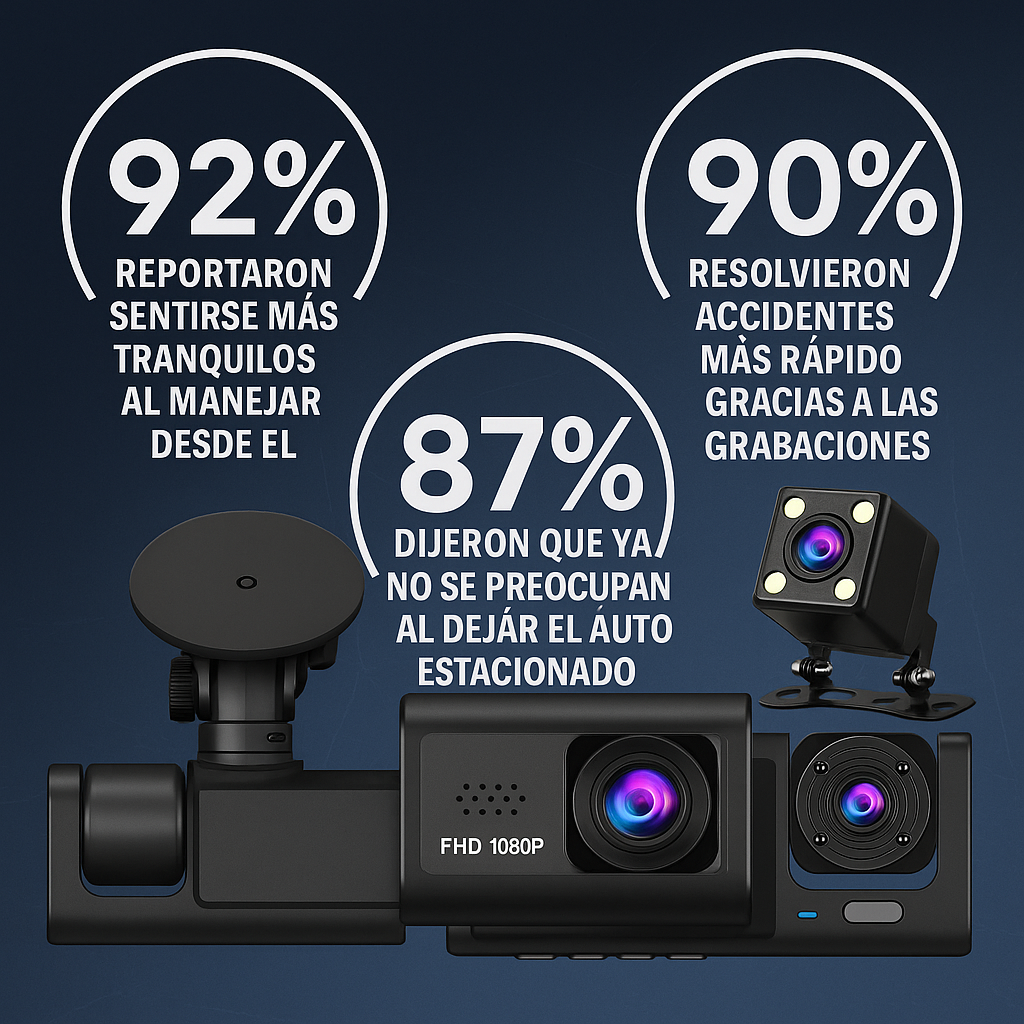 Cámara de Seguridad Vehicular 1080p – Triple Protección en Cada Trayecto
